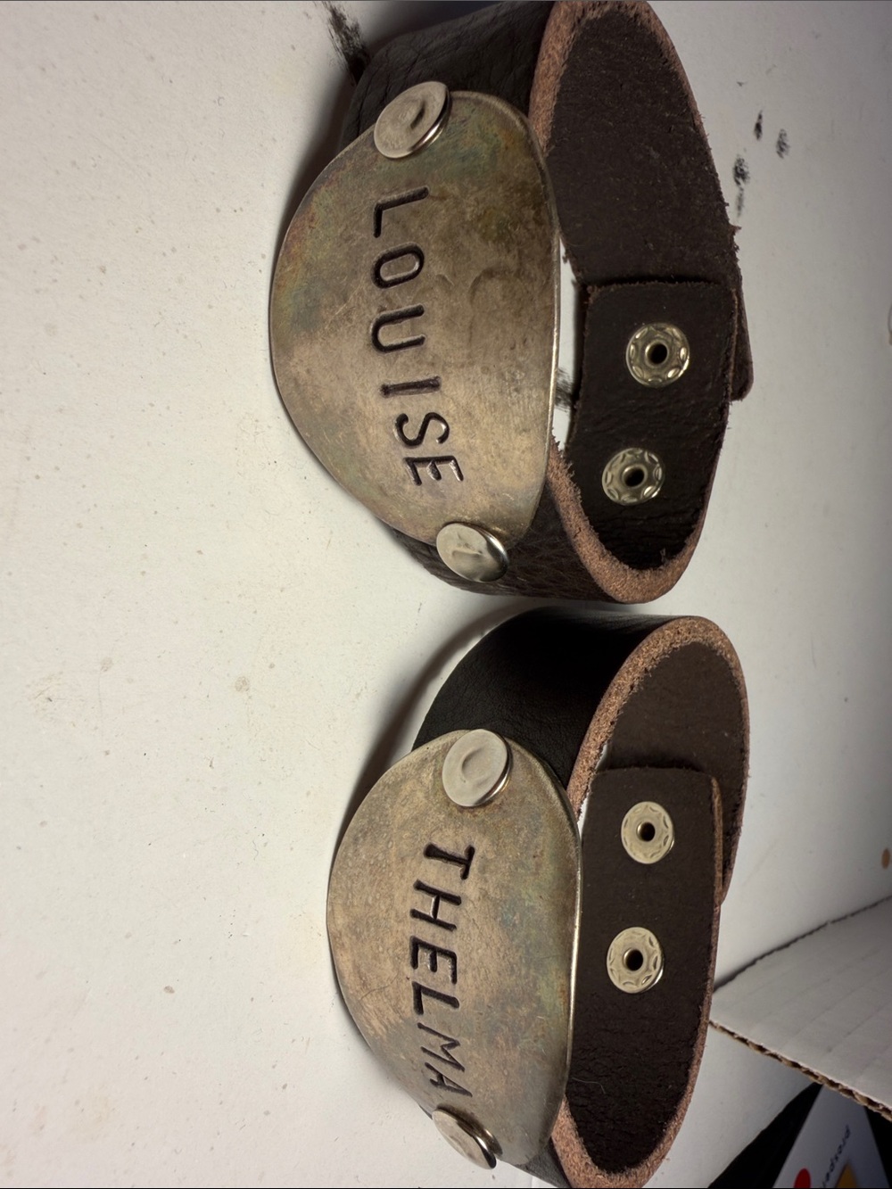 Personalized Dark Brown Leather Bracelet with Aged Metal Nameplate